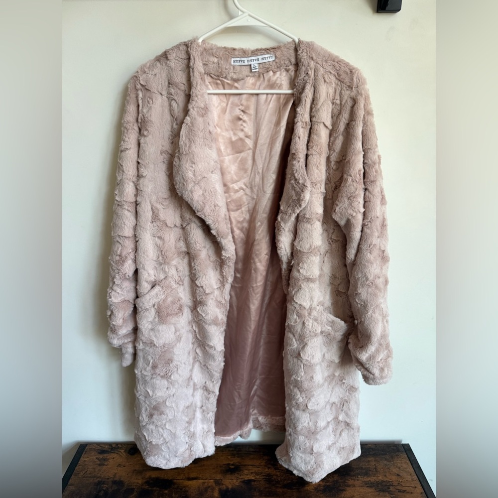 Light pink faux fur duster